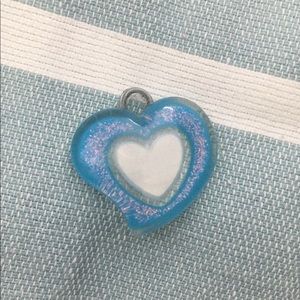 White & Blue Heart Charm With Pink Glitter